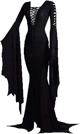 Women's Morticia Floor Dress Costume - Gothic Witch Vintage Dress
