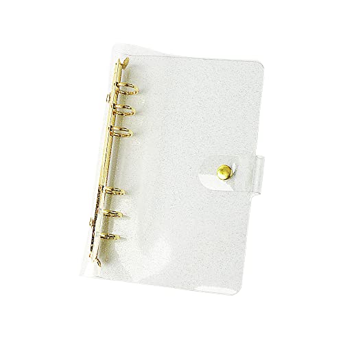 Image of A6 Glitter Powder PVC Binder Cover 6 Gold Round Ring Binders Snap Button Closure Loose Leaf Folders Refillable Soft PVC Notebook Shell Protector