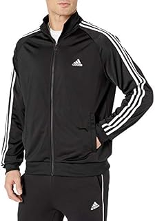 adidas Men's Essentials 3-Stripe Tricot Track Jacket, Black/White, Large