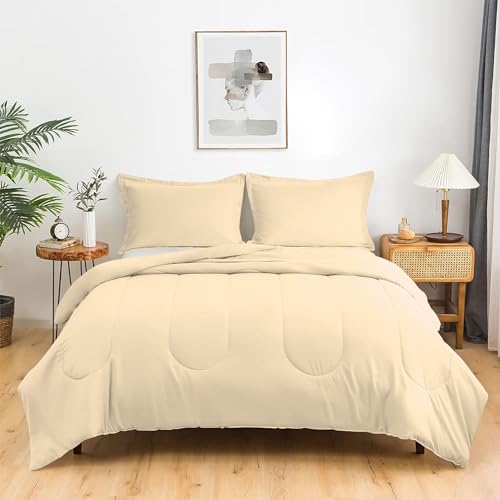 D.N.G BEDDINGS 3 Piece Luxury Thicker Pattern Comforter Set, 800 Thread Count, 100% Egyptian Cotton, Super King Size Ivory Solid