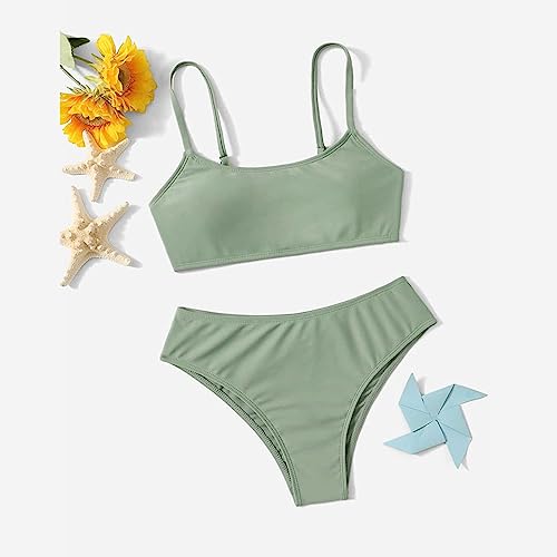 Teen Girl Swimsuit 2 Piece Solid Spaghetti Strap Bikini Top Bottom Cute Bathing Suits for Girls Swimwear Swimming Suit3
