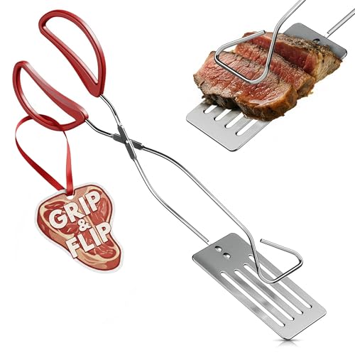 14.3" BBQ Spatula Tongs for Cooking - 2 in 1 One Hand Flip & Grip Stainless Steel Long Grill Tongs for Outdoor Grill, Ergonomic BBQ Turner - Multifunctional Grilling Spatula for Easter Outdoor Cooking
