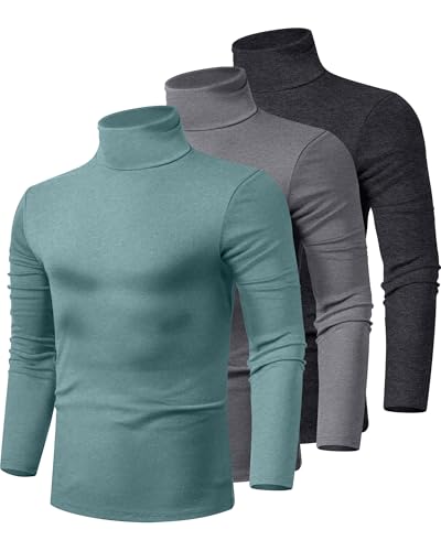 Ficerd 3 Pack Men's Turtleneck Shirts, Long Sleeve Cotton Pullover