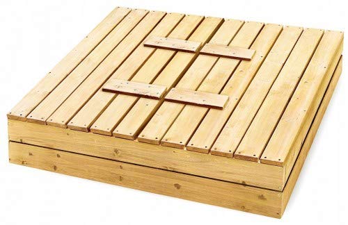 Bac à Sable Adgo 120x120 Cm – Bois D'épicéa, Avec Bancs, Toile Anti-mauvaises Herbes Et Housse Anti-pluie – Montage 20 Min