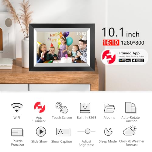 Image of FRAMEO 10.1 Inch Smart WiFi Digital Photo Frame 1280x800 IPS LCD Touch Screen, Auto-Rotate Portrait and Landscape, Share Moments Instantly via Frameo App from Anywhere