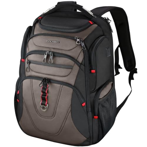 Image of KROSER TSA Friendly Travel Laptop Backpack 17.3 inch XXXL Gaming Backpack Water-Repellent College Daypack Business Backpack with RFID Pockets & USB Port for Men /Women-Black /Light Browm