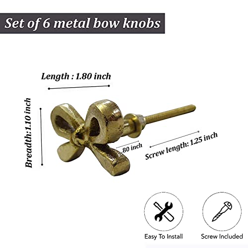 Perilla Home Set Of 6 Brass Metal Knobs For Cabinet & Drawers Decorative Bow Knobs For Home Kitchen Cabinet Hardware Cupboard Glass Door Dresser Wardrobe And Drawer Pulls #TOP5