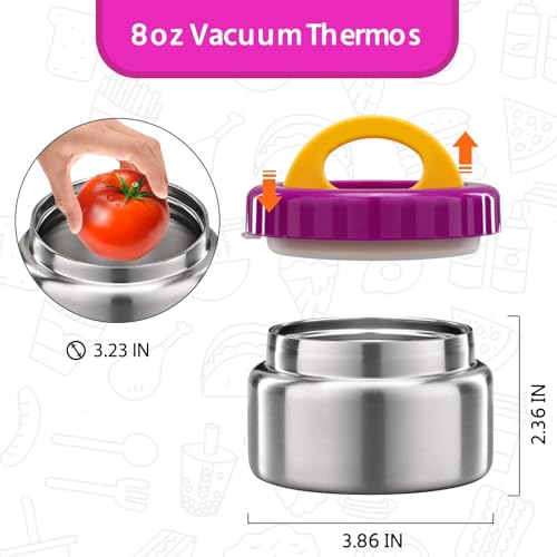 Image of MAISON HUIS 8oz Soup Thermo Wide Mouth Vacuum Insulated Thermo Jar, Leak Proof Stainless Steel Food Container for Hot&Cold Food Kids Lunch Soup for School Travel (Purple)