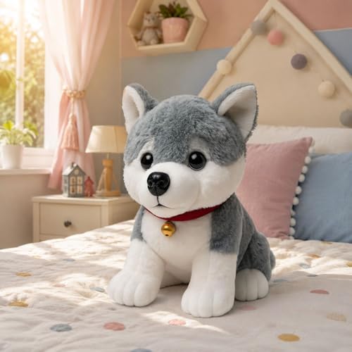Image of Husky Dog 30cm | Ultra Soft Plush Stuffed Toy | Cute Hugging Pillow | Gift for Kids Boys Girls