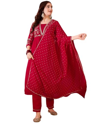 Image of SheWill Kurta Set for Women - Maroon Velvet Zari Sequence Cording Embroidered Kurta with Pant and Cutwork Organza Dupatta