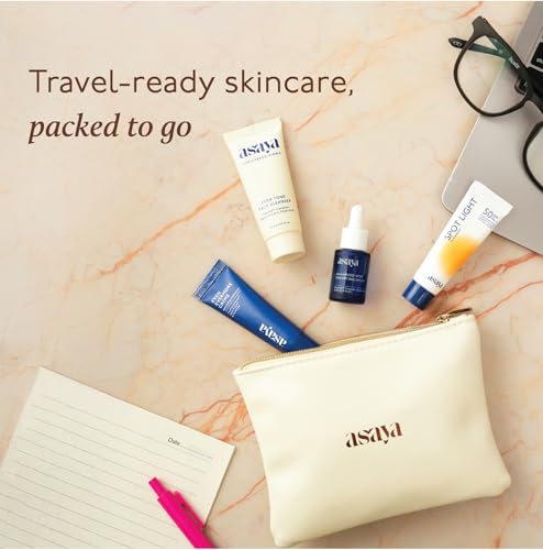 Image of Asaya Travel Kit | Gift for Women | With Free Travel Pouch Bag | Face Wash Cleanser, Serum, Moisturizer & Sunscreen (CSMS Combo) | Melame Complex, Alpha Arbutin, Kojic Acid, Niacinamide | All Skin Types | For Women & Men