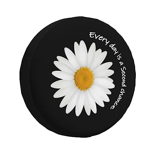 Image of White Daisy Quote Spare Tire Cover for Rv SUV Trailer Truck- Funny Cute Decor Tire Cover Polyester Wheel Covers Universal Fit for Outdoor Camper Travel,14 inch