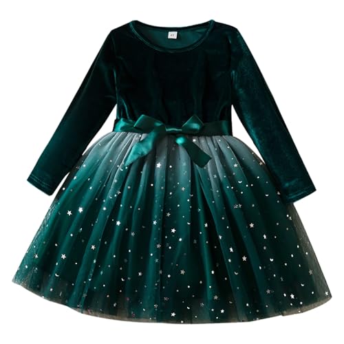 Vestido largo de malla degradada para niñas con caída e invierno, verde, 6 años
