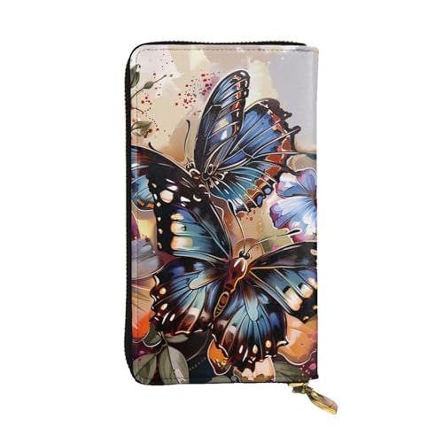 Portefeuille en cuir femme au motif papillon chic avec fermeture éclair