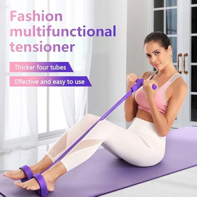 21 Fitness Resistance Bands-4 Tube Pedal Ankle Puller,Upgraded Stretch Bands for Exercise Sit Up Exercise Equipment,Multifunction Tension Rope,Foot Pedal Resistance Bands for Women Men