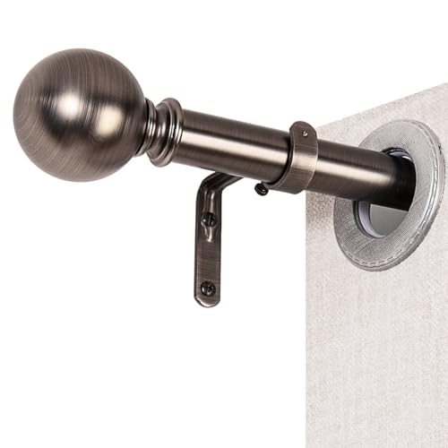Nickel Curtain Rods for Windows 18 to 45 inches, 1 Inch Modern Metal Drapery Rods, Adjustable Heavy Duty Curtain Pole with Round Finials(18"-45"Antique Nickel) 18"-45" Antique Nickel