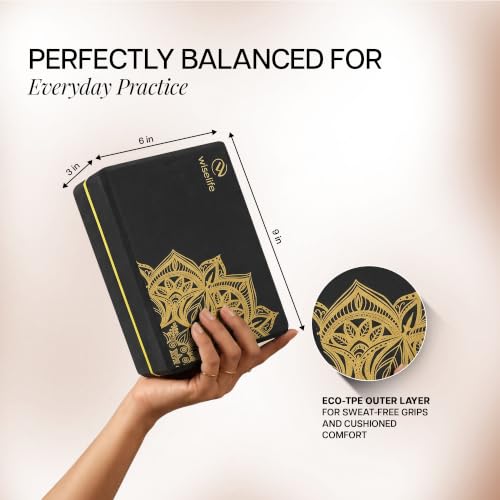 Image of WiseLife Printed Yoga Blocks | Yoga Brick (Pack of 2, Extra Large Size), High-Density EVA Foam Soft Surface for Balance, Support & Performance, Strength Training Exercise (Black)