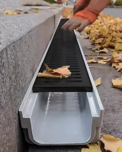 Rainwater Trench Gully Diverter Set - 60cm Plastic Drainage Channels & Grating for Driveway, Removable Trough (23.6x9.8x5in) - Durable, Efficient Water Management