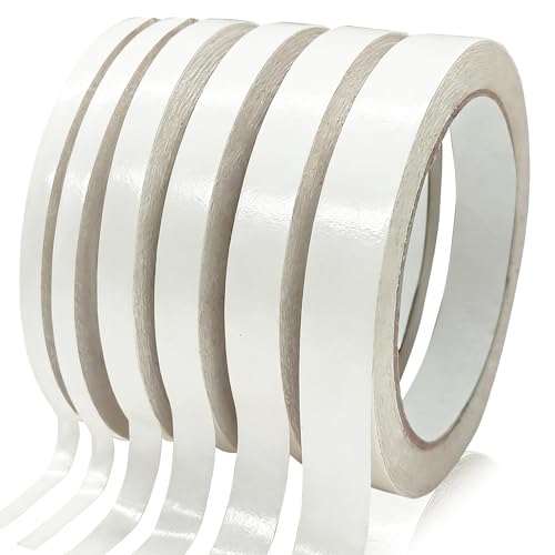 Double Sided Tape for Crafts, Double-Sided Tape for Arts, Scrapbook Supplies, Photography, Gifts Box, Scrapbooking, Card Making, Paper Backing, Tear-by-Hand, 6 Roll Heavy Duty Multi-Size Adhesive Tape