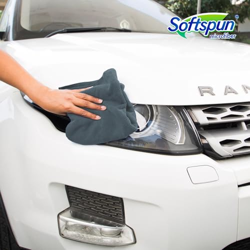 Image of SOFTSPUN Microfiber Cloth - 3 pcs - 40x40 cms - 340 GSM Grey - Thick Lint & Streak-Free Multipurpose Cloths - Automotive Microfibre Towels for Car Bike Cleaning Polishing Washing & Detailing