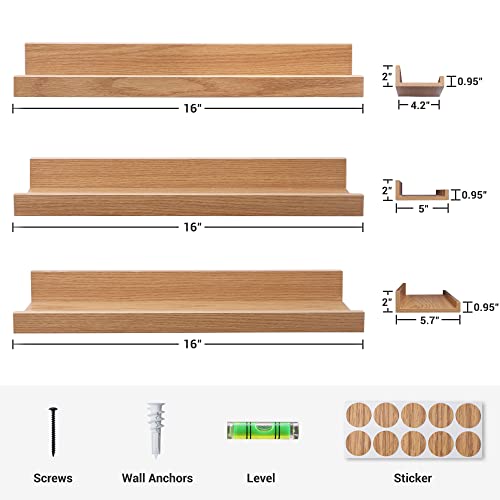 Axeman Floating Shelves Wall Mounted Set Of 3, Picture Shelf With Ledge Floating Wall Shelves For Bathroom Nursery Bedroom Living Room Kitchen Office, Oak #TOP3