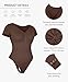 FeelinGirl Tummy Control Bodysuit V Neck Short Sleeve Soft Shapewear for All-Day Wear Butt Lift Thong Shaper for Going Out Dark Brown XS