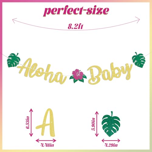 Image of Aloha Baby Banner, Hawaiian Tropic Baby Shower Decorations, Welcome BabyDecor, Summer New Baby Announcement Tropical Baby Shower Birthday Party Supplies Gold Glitter
