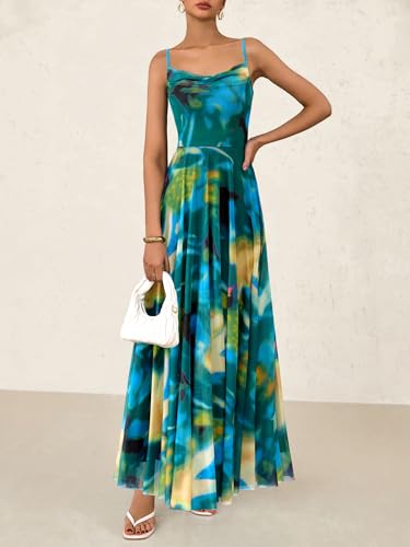 Image of BTFBM Women Summer Maxi Dresses Elegant Wedding Guest Dress | Cowl Neck,Spaghetti Strap,Mesh,Floral,A-Line,Flowy,Party,Cocktail,Homecoming,Graduation,Sundress,Prom,Beach Long Dresses
