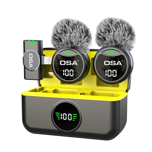 OSA Micrófono Lavalier para iPhone y iPad, Mini micrófono de Solapa inalámbrico, batería de 40 Horas para grabación de vídeo, entrevistas, podcasts, Youtube, Vlogs
