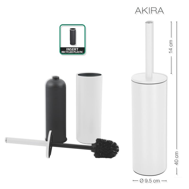 Spirella - Set Poubelle à Pédale + Brosse WC en Acier AKIRA - Fermeture Douce Easy-Close, Revêtement Anti Trace de Doigts - 21,4 x 17,6 x 30 cm - 5L - Blanc Mat