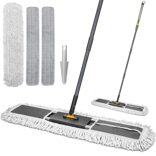 MASTERTOP 36" Professional Industrial Dust Mop for Floor Cleaning, Heavy Duty Wet & Dry Commercial Mop,Large Flat Floor Mops with Telescopic 62'' Long Handle,Dust Broom for Hardwood,Tiles,Office
