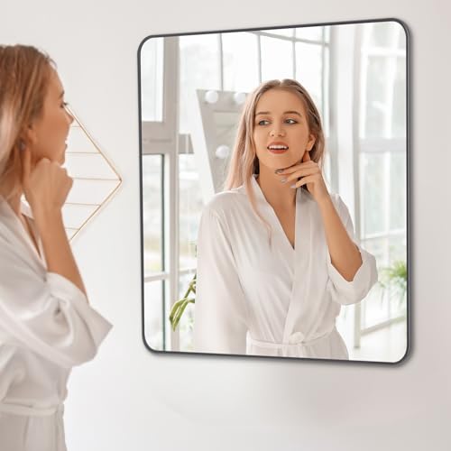 Image of DESBING 36 inch x 36 inchBathroom Mirror, Matte Black Wall Mirror with Metal Frame, Decorative Rectangular Vanity Mirror for Bedroom Bathroom Living Room Entryway (Horizontal /Vertical)