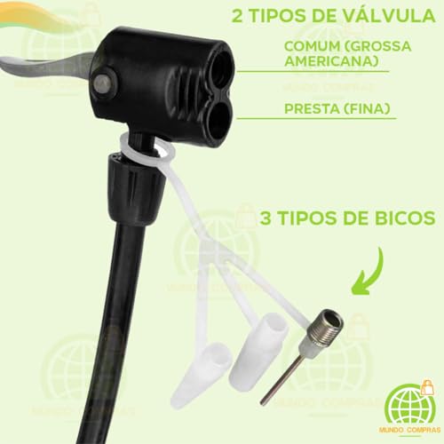 Bomba De Ar Encher Bola Balão Pneu Bicicleta Moto Multi Bico Mundo Compras