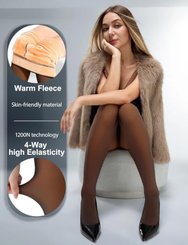 Image of Fleece Lined Tights Footless Women Sheer Warm Pantyhose Leggings Toeless Fake Translucent Thermal Thick Winter No Feet Tights