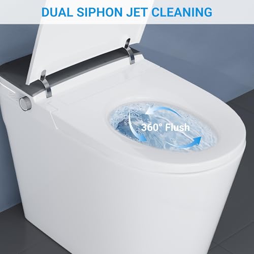 Smart One-Piece Toilet with Heated Seat, Instant Warm Water Bidet, Air Dryer, Auto Flush, Foot Sensor Flush, Seat Sensor Flush, White Ambient Light, Manual Open Lid, Comfortable for Modern Bathrooms