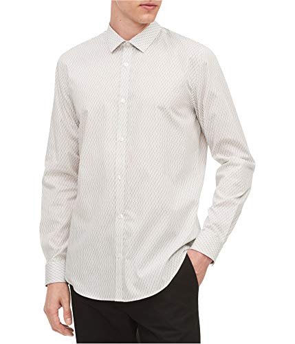 Calvin Klein Mens Infinite Printed Button Up Shirt, White, Large #TOP12