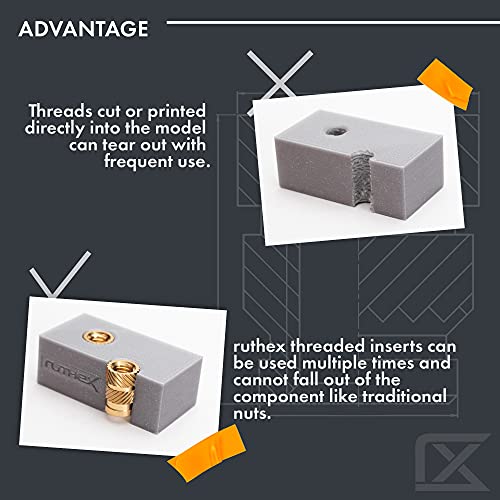 ruthex m3 threaded inserts - 100 pieces rx-m3x57 brass heat set insert for plastic parts - metric knurled nuts - insert by heat into 3d printing components