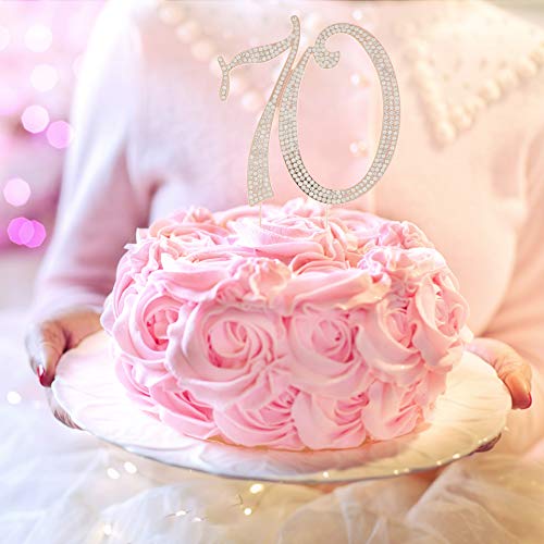 Ella Celebration 70 Cake Topper for 70th Birthday or Anniversary - Silver Rhinestone Metal Number Party Decoration (Rose Gold)