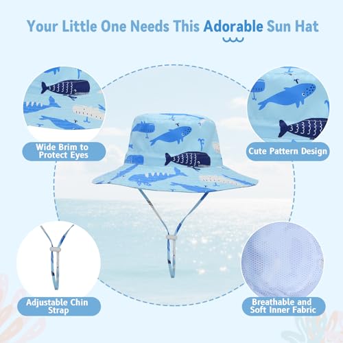 Image of Baby Sun Hat UPF 50+ Sun Protective Toddler Bucket Hat Summer Kids Beach Hats Wide Brim Outdoor Play Hat for Boys Girls