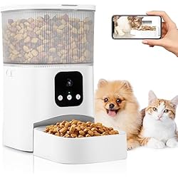 Dispensador De Comida Con Camara Dispensador de Croquetas Gato AutomáTico, 3L Alimentador AutomáTico para Gatos con CáMara 1080P, 2,4G WiFi+Bluetooth, Función Temporizador y GrabacióN de Voz (Blanco)