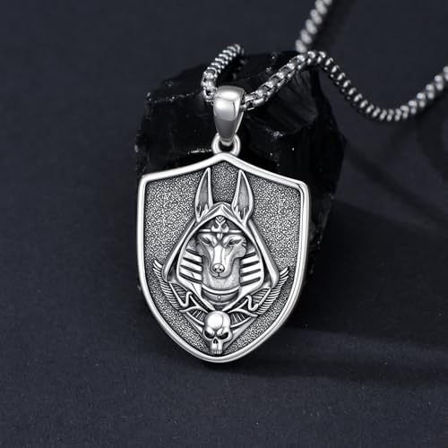 PELOVNY Egyptian Necklace 925 Sterling Silver Ankh/Eye of Horus/Anubis Pendant Mythology Jewelry for Anniversary Birthday Christmas Gifts Women Men2