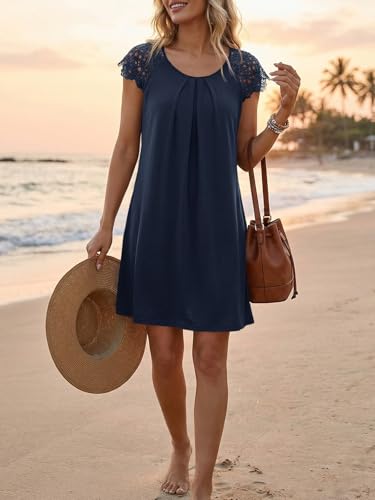 Image of Wenrine Womens Tshirt Nightgown Short Sleeve Soft Sleepwear Casual Sleep Dress with Pockets