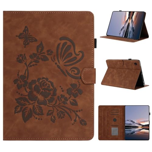 Étui Samsung Galaxy Tab A11 8.7 marron à rabat motif fleur papillon