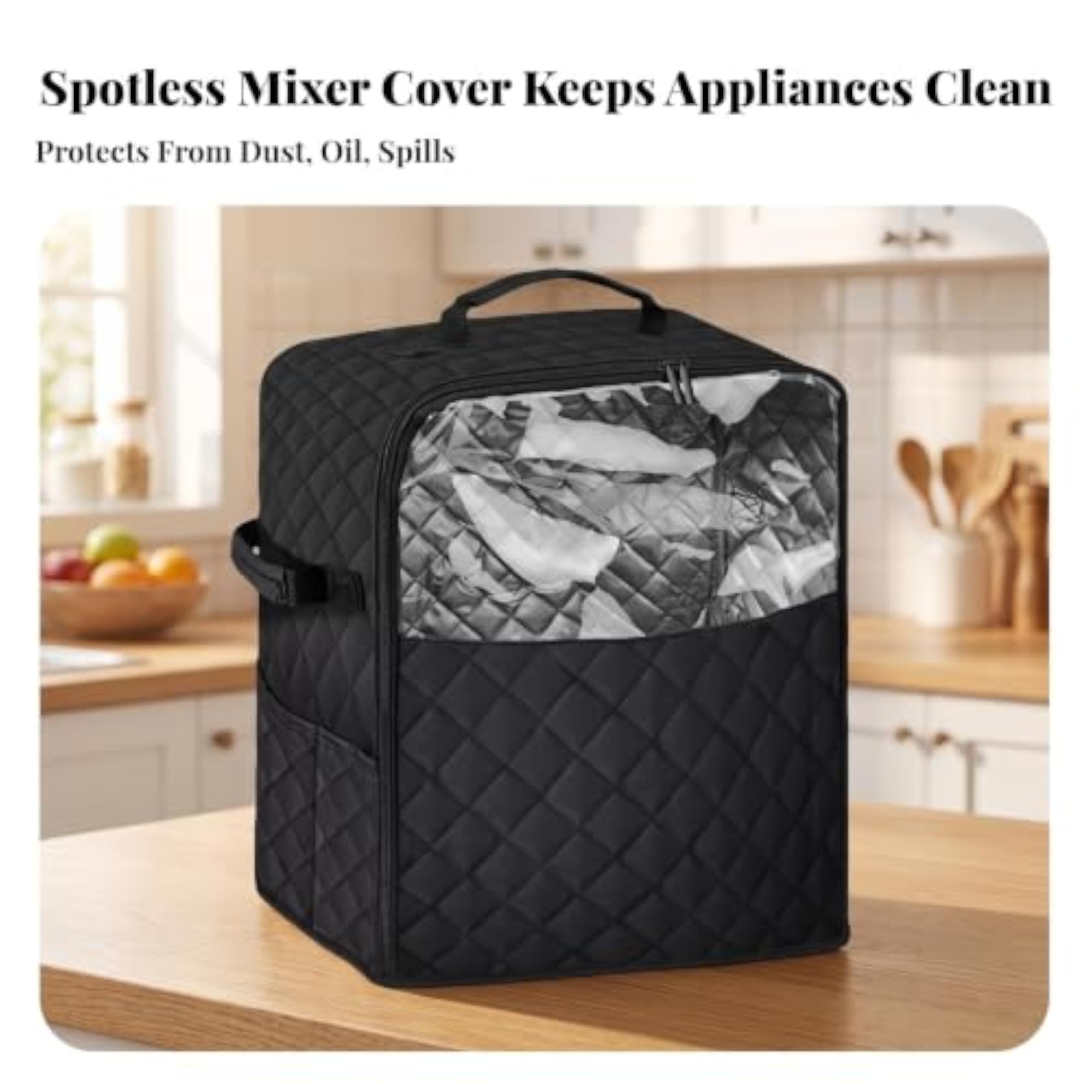 Quilted Stand Mixer Cover with Pockets, Zippered Front Opening