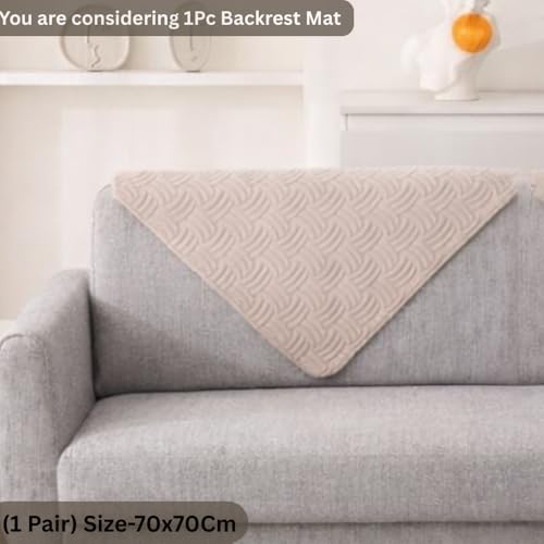 Image of HOMETHREADS Innovative Premium Velvet Sofa Cover Mat with PVC Backing for Non-Slip Comfort (C Beige, 1Pc Backrest | 70x70cm)
