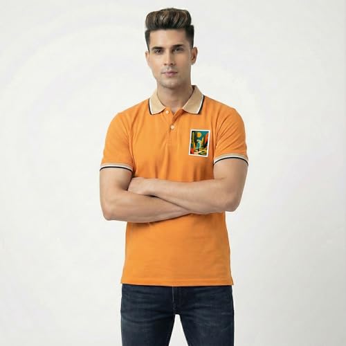 Image of Men's Regular Fit Solid Half Sleeve Casual Tipping Collar Polo T-Shirt