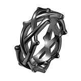 INRENG Men's Women's 9MM Stainless Steel Crown of Thorns Ring Tree Vine Branch Wedding Band Black Size 9