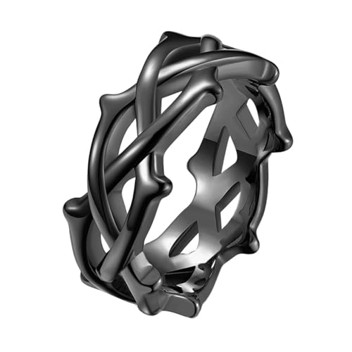 INRENG Men's Women's 9MM Stainless Steel Crown of Thorns Ring Tree Vine Branch Wedding Band Black Size 5 by INRENG - Used condition - US$10.80