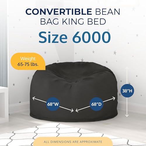 Image of Ultimate Sack 6000 6-Foot Bean Bag Chair, Charcoal Fur Cover - Oversized Foam Lounger, Floor Seat, Small Sofa, or Couch Bed for Living Area, Gaming Room, or Reading Lounge