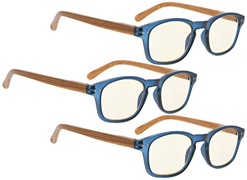 Computer Reading Glasses 3 Pack Blue Light Filter Readers Blocking Uv Rays Women With Bamboo-Look Temples (Blue) #TOP30